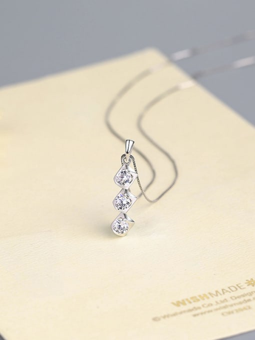 One Silver Elegant Diamond Shaped Zircons Pendant 2