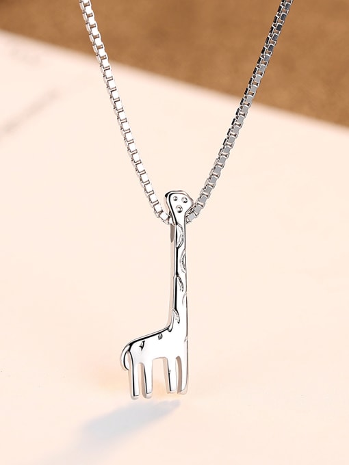 CCUI 925 Sterling Silver With Platinum Plated Simplistic Long Deer  Necklaces 1
