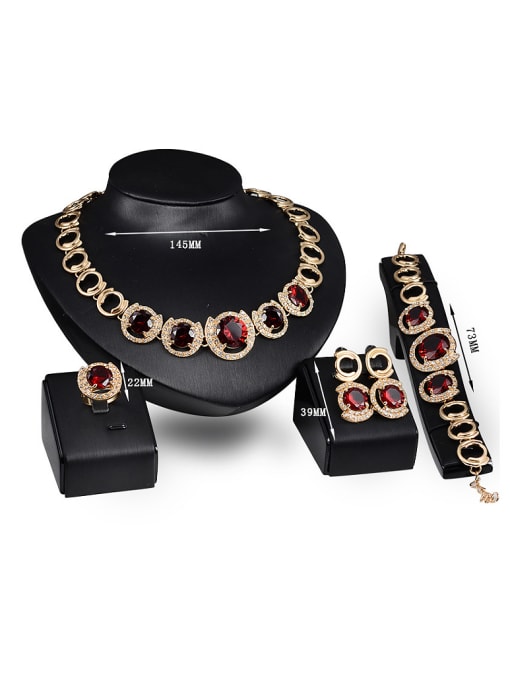 BESTIE Alloy Imitation-gold Plated Vintage style Ruby and CZ Four Pieces Jewelry Set 2