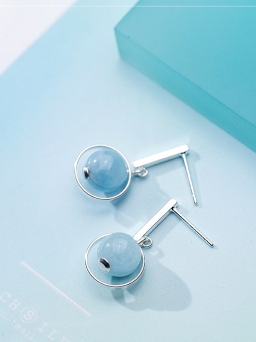 blue Elegant Blue Round Shaped Crystal Drop Earrings