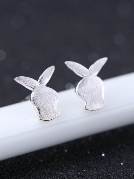 kwan Matt Rabbit Heart Silver Stud Earrings 2