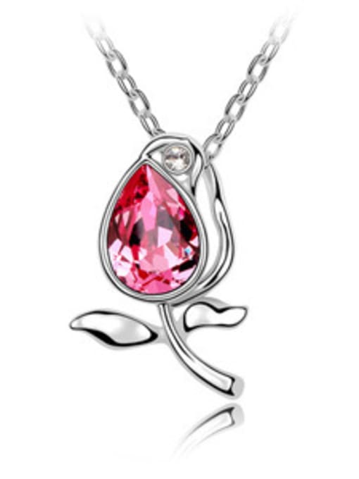 pink Fashion Water Drop austrian Crystal Flower Pendant Alloy Necklace