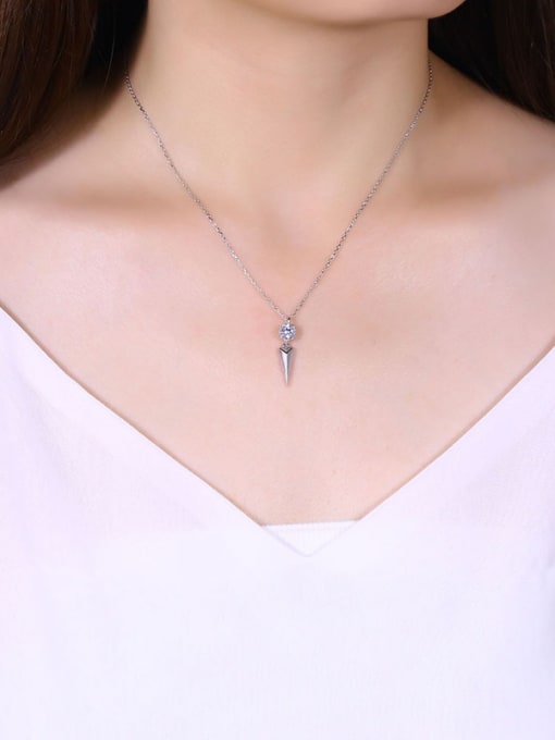 One Silver Simple Cubic Zircon Little Triangle 925 Silver Necklace 1