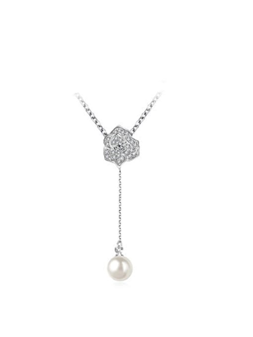 Ronaldo Elegant Flower Design Artificial Pearl Rhinestones Necklace