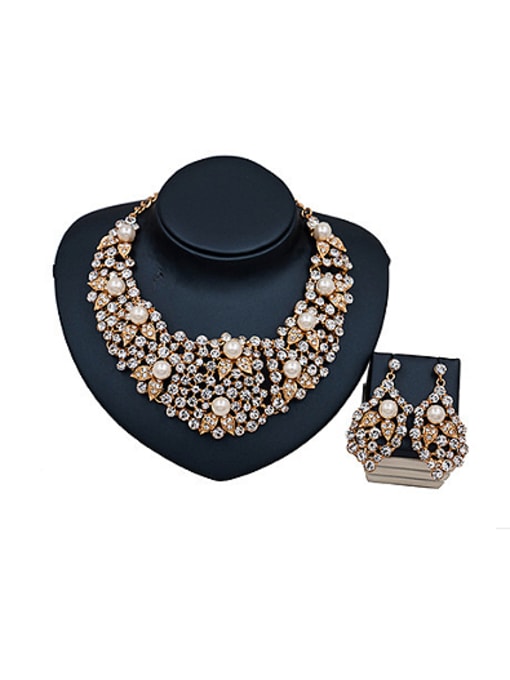gold Exaggerated Pearl Glass Two Pieces Jewelry Set