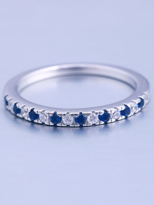 Platinum +Blue 925 Sterling Silver With  Cubic Zirconia Delicate Round Band Rings