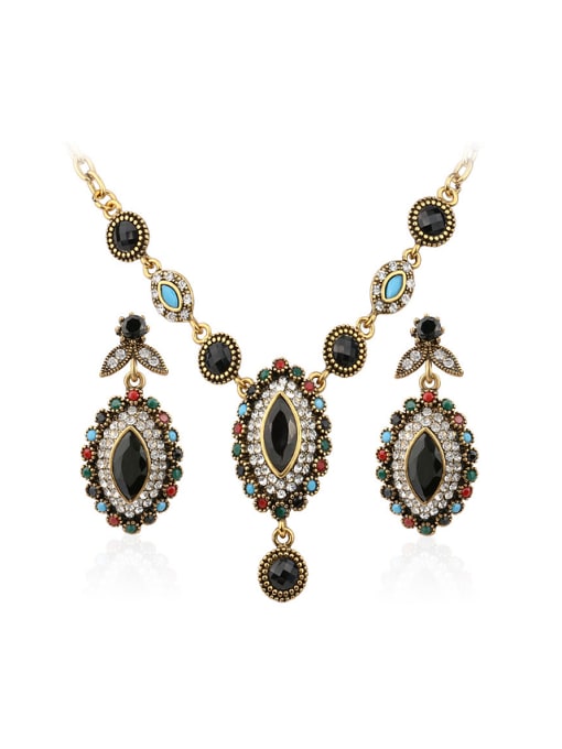 Gujin Antique Gold Plated Bohemia style Resin stones Alloy Two Pieces Jewelry Set 0