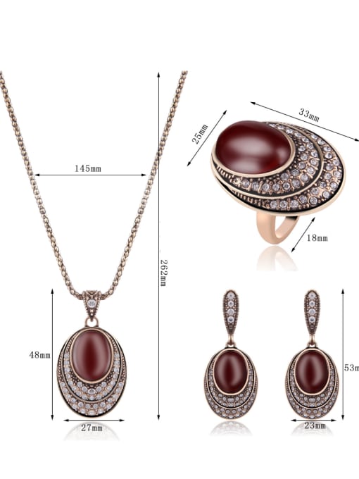 BESTIE Alloy Antique Gold Plated Vintage style Artificial Stones Oval Three Pieces Jewelry Set 3