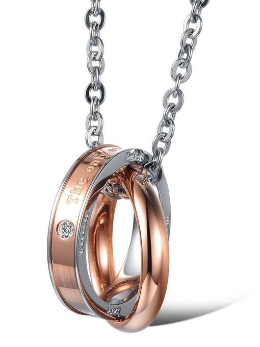 rose gold Fashion Double Rings Titanium Lovers Necklace