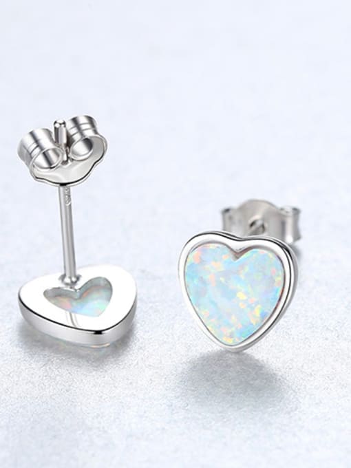 White Sterling Silver Compact heart shaped opal earring