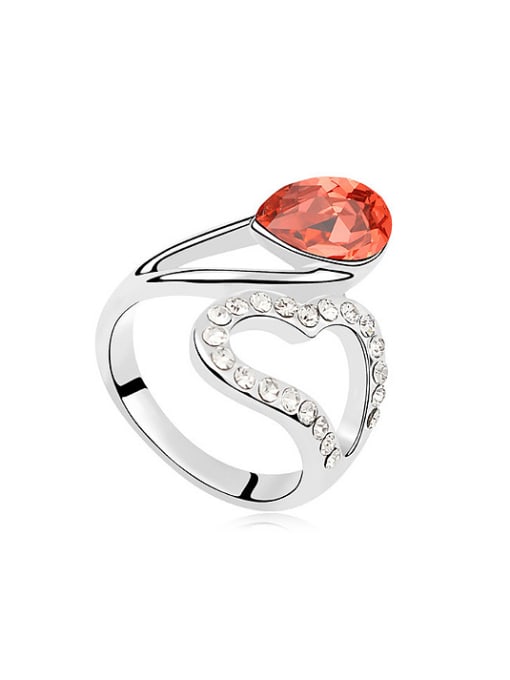 QIANZI Fashion Hollow Heart Water Drop austrian Crystal Alloy Ring