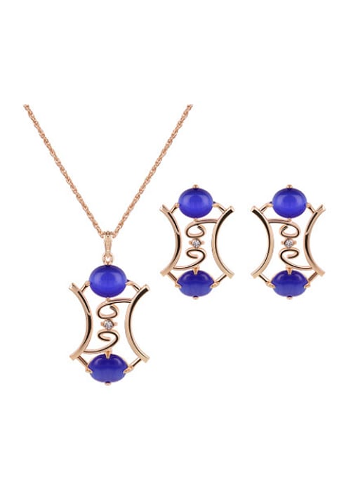 purple 2018 2018 Alloy Imitation-gold Plated Fashion Artificial Stones Two Pieces Jewelry Set