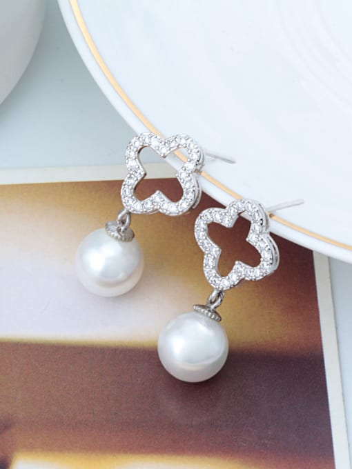 Qing Xing Pearl  Zircon Fashion High-grade White Gold Plated drop earring 0