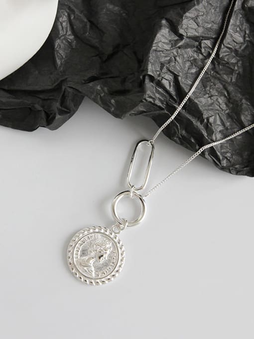 DAKA 925 Sterling Silver With Silver Plated Simplistic Square&Circle Necklaces