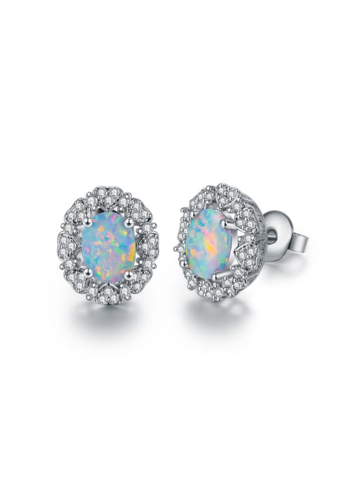 UNIENO White-Opal Platinum-plated ear stud earrings 6MM
