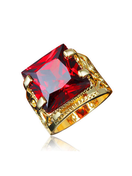 SANTIAGO Glittering Red Square Shaped Zircon Gold Plated Ring 0