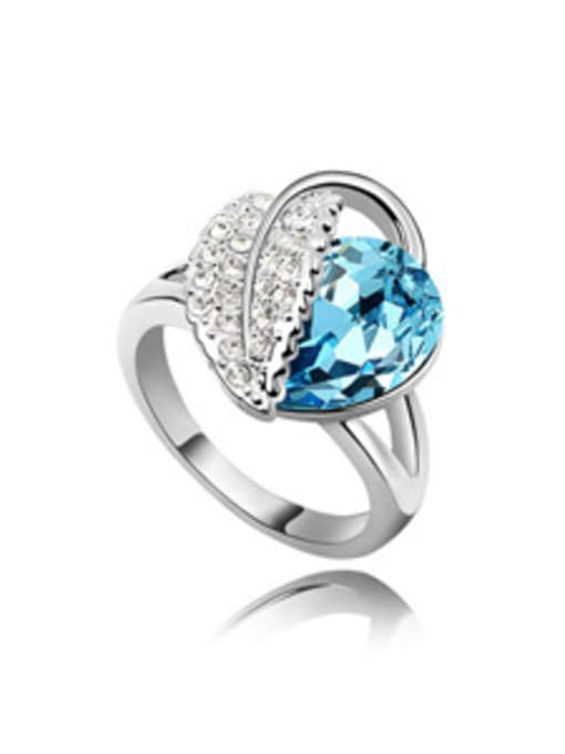 light blue Fashion Water Drop austrian Crystal Leaf Alloy Ring