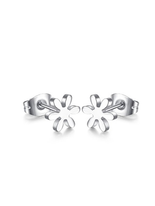 CONG Delicate Flower Shaped High Polished Titanium Stud Earrings 0