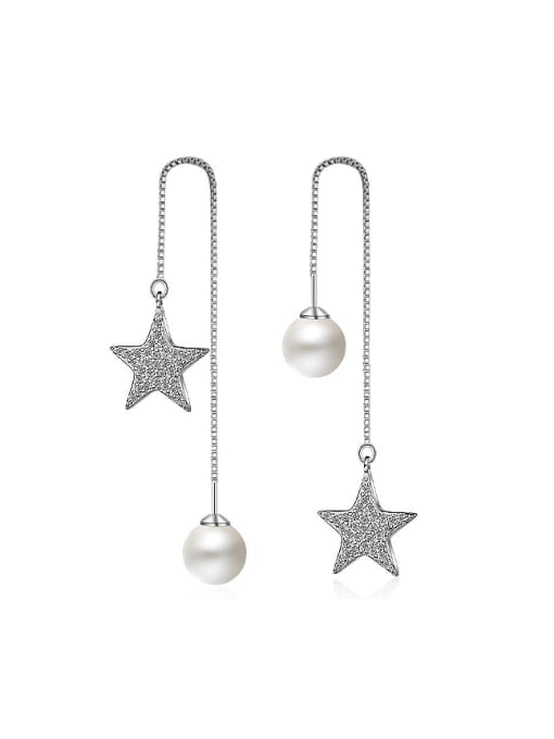 AI Fei Er Fashion Shiny Star Imitation Pearl Line Earrings 0