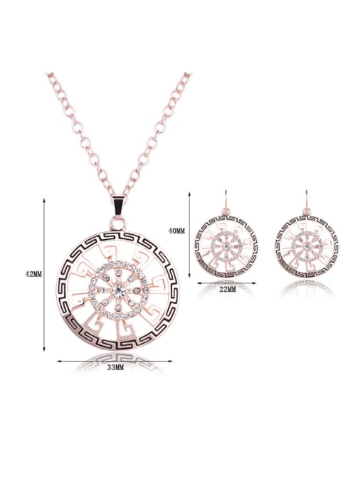 BESTIE 2018 Alloy Rose Gold Plated Fashion Rhinestones Hollow Circle Two Pieces Jewelry Set 2