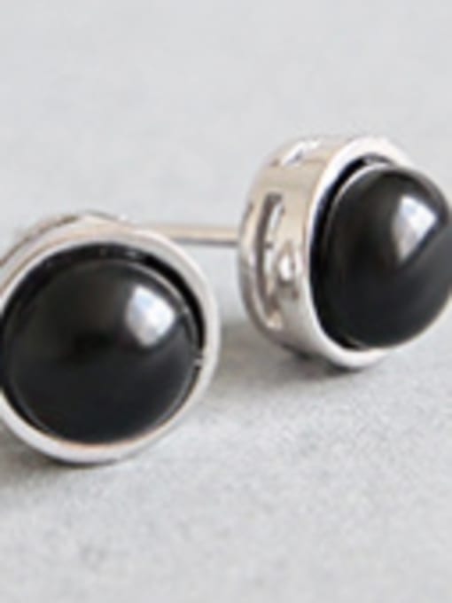 Black Agate Sterling Silver half jewel style Onyx crystal blue sandstone earrings