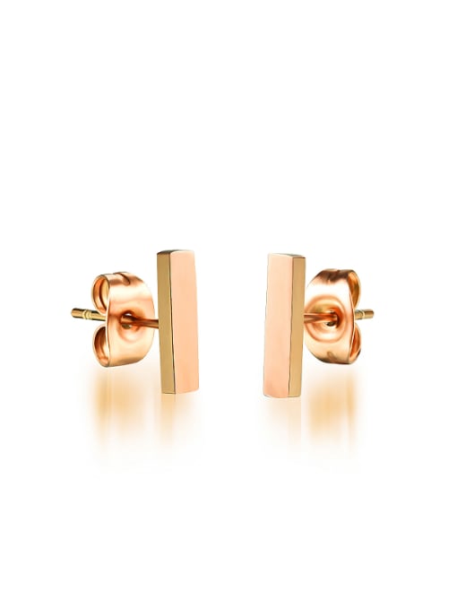 length 10mm Simple Rose Gold Plated Square Bar Stud Earrings