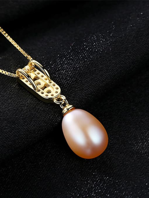 Pink Pure silver natural pearl pendant 18K genuine gold plated necklace