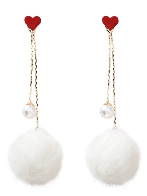 Girlhood Alloy With Gold Plated Simplistic Round  Plush ball Threader Earrings