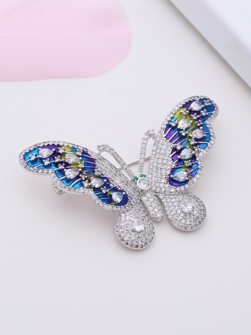 Wei Jia Fashion Cubic Zirconias Butterfly Platinum Plated Copper Brooch 1