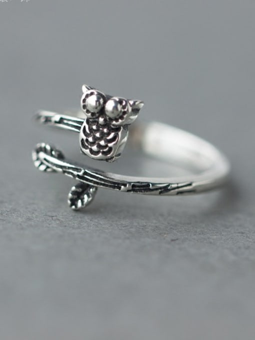 Rosh S925 Silver Retro Style Owl Shape Cocktail Ring 0