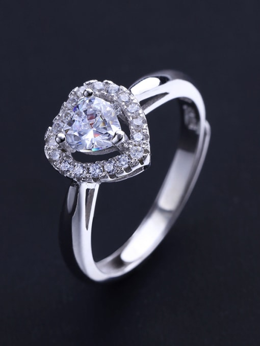 One Silver Fashion Shiny Zirconias Heart 925 Silver Opening Ring 2