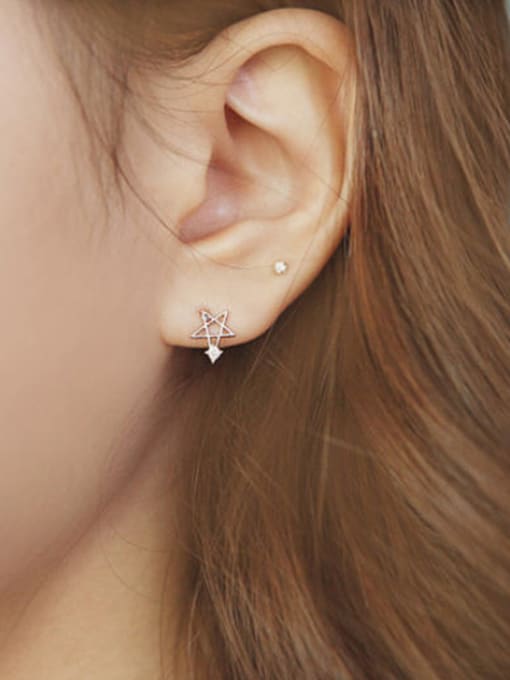 DAKA Asymmetrical Little Moon Star Cubic Rhinestones Silver Stud Earrings 2