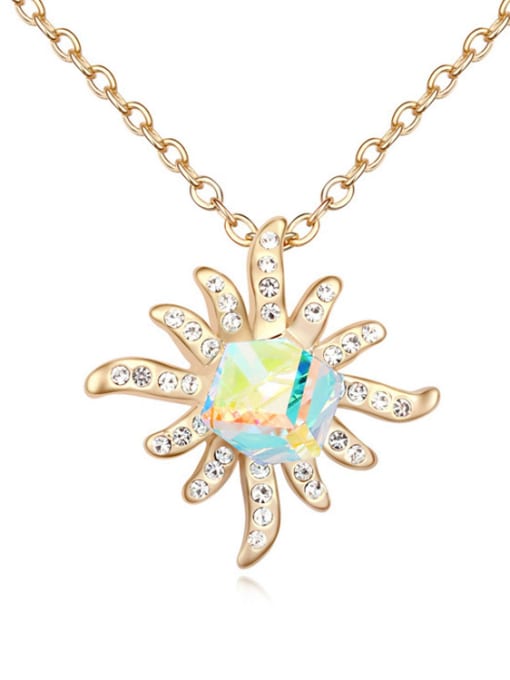 White Fashion Cubic austrian Crystals Flowery Pendant Alloy Necklace