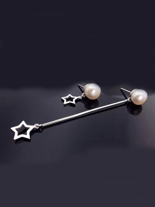 Silver Freshwater Pearl Asymmetrical Star threader earring