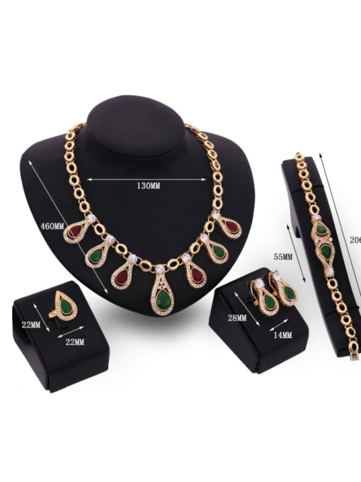 BESTIE Alloy Imitation-gold Plated Vintage style Artificial Water Drop shaped Stones Four Pieces Jewelry Set 2