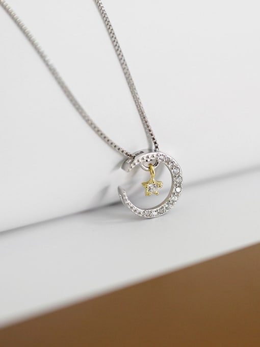DAKA Fashion Tiny Zircon-studded Moon Star Pendant Silver Necklace 0