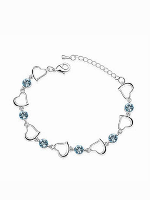 light blue Simple Hollow Heart Cubic austrian Crystals Alloy Bracelet