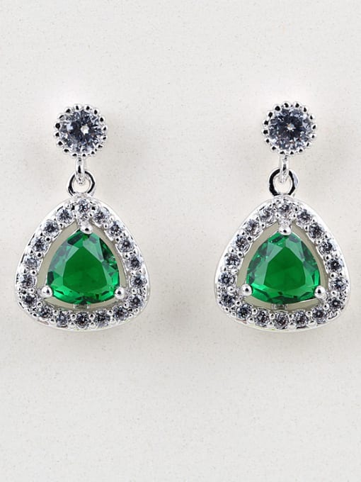 Green 925 Silver Earpins Fat Triangle Zircon Hypoallergenic stud Earring