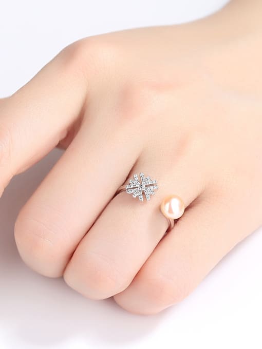 CCUI Pure silver zircon snowflake natural freshwater pearl free size ring 2