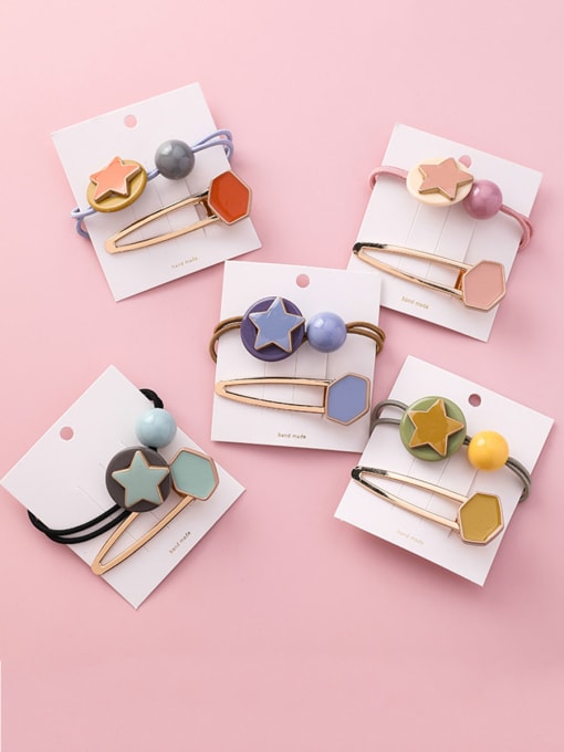 Girlhood Alloy With Rose Gold Plated Fashion Pentagram Candy-colored rubber band Hair clip two-piece 0