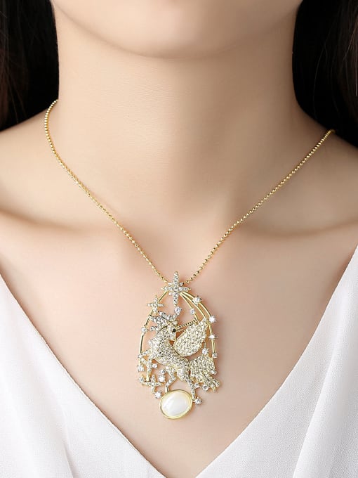 BLING SU Copper With Gold Plated Luxury Animal  Horse Pendant Power Necklaces 1