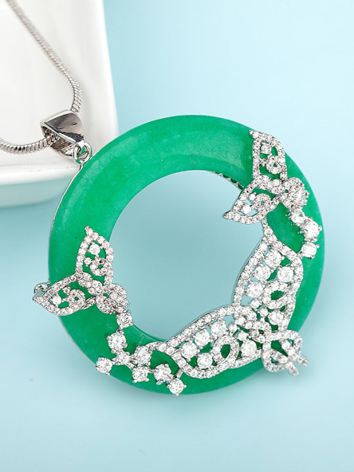 Emerald Platinum Copper inlaid AAA zircon fashion Chinese style imitation jade atmosphere necklace