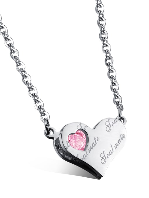 titanium Simple Heart Rhinestones Titanium Women Necklace