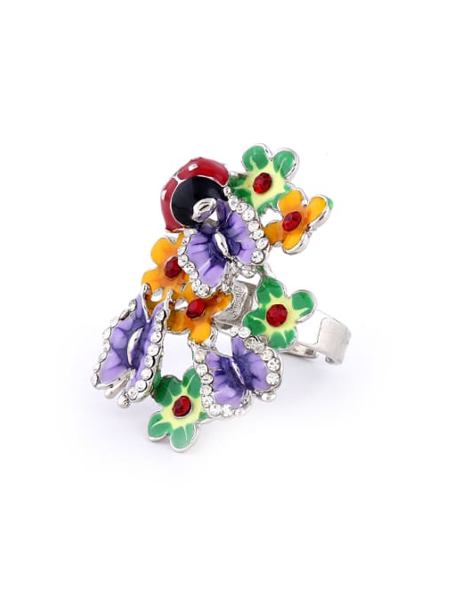 Purplish Exaggerated Butterfly Flower Ladybird Colorful Rhinestones Alloy Ring