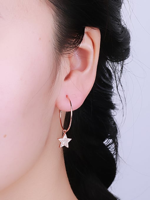 One Silver Fashion Zirconias-covered Star Rose Gold Plated 925 Silver Earrings 1