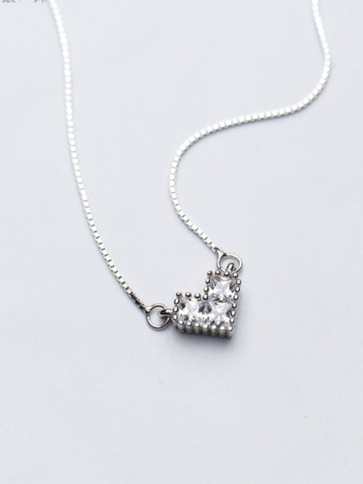 Rosh Temperament Heart Shaped S925 Silver Rhinestones Necklace