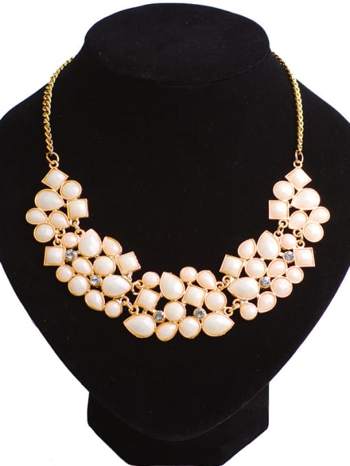 White Exaggerated Geometrical Stones Gold Plated Alloy Necklace