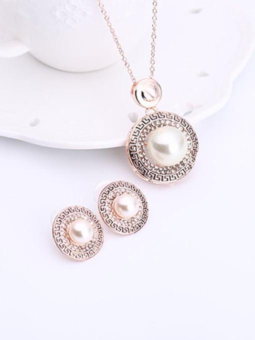 BESTIE Alloy Rose Gold Plated Fashion Artificial Pearl Round Two Pieces Jewelry Set 1