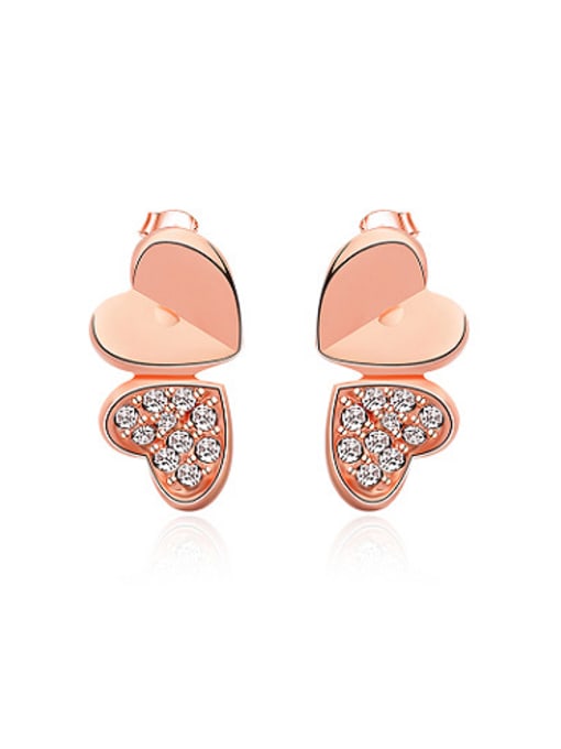 Rose Gold Exquisite Double Heart shaped Austria Crystal Stud Earrings
