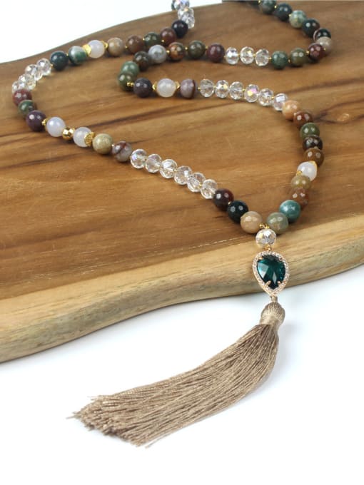 handmade Natural Agate Crystal Beaded Tassel Pendant Necklace 1